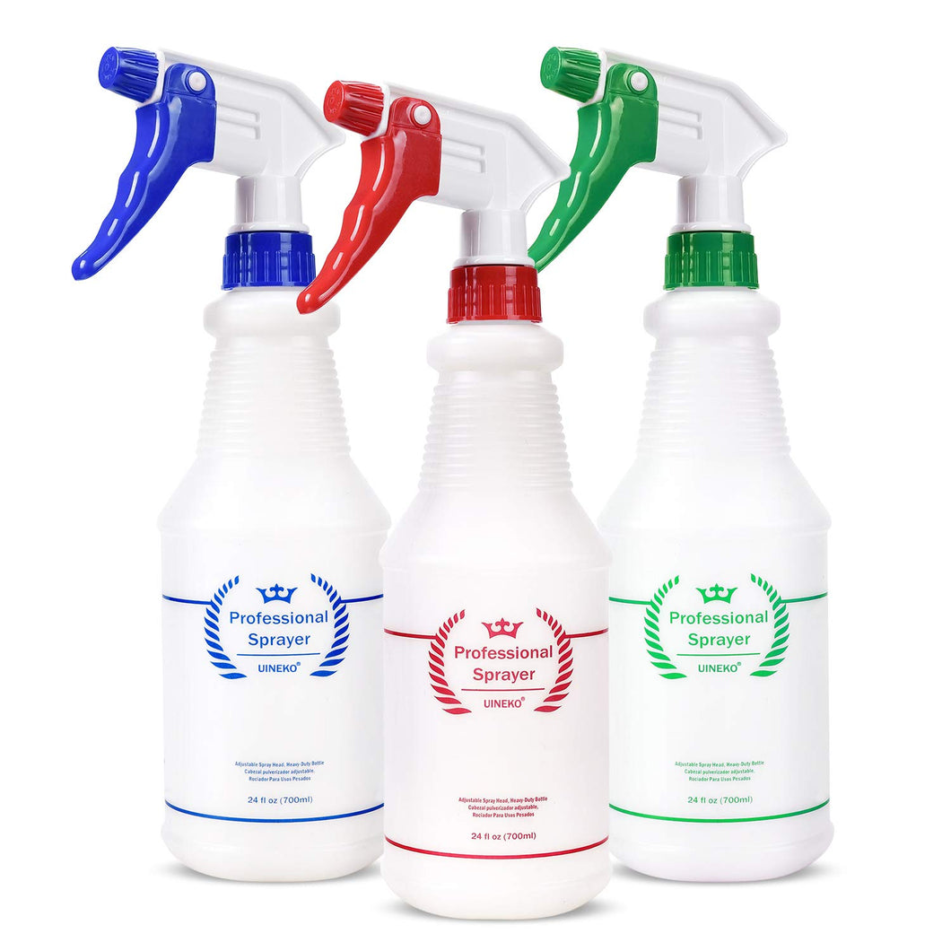 High Output, Leak Proof 32oz Spray Bottle 3 Pack - Spray Heads Included.  Clear, Heavy Duty 32 Oz Plastic Sprayers for Mixed Chemicals, Bleach and