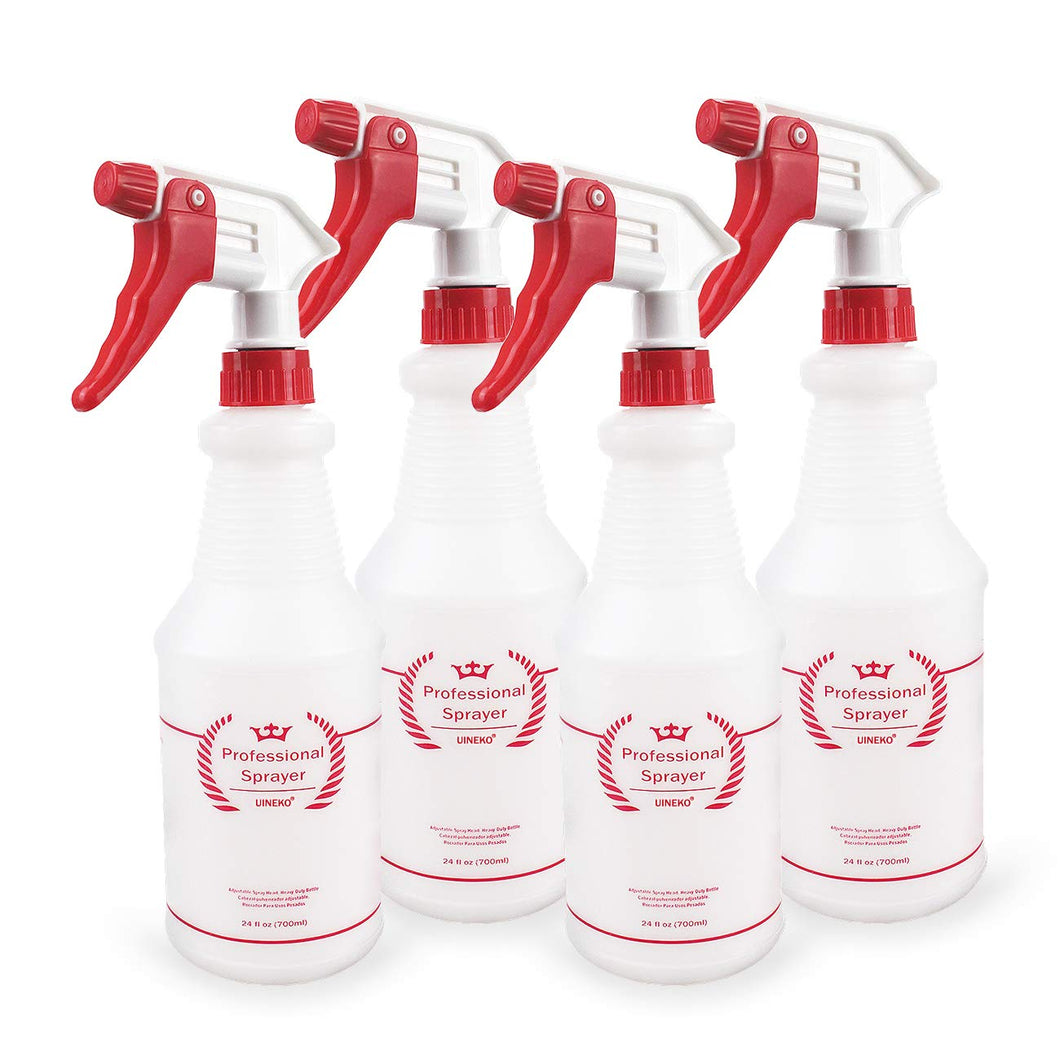 Uineko Plastic Spray Bottle (4 Pack, 24 Oz, All-Purpose) Heavy Duty Spraying Bottles Leak Proof Mist Empty Water Bottle for Cleaning Solution Planting Pet with Adjustable Nozzle and Measurements