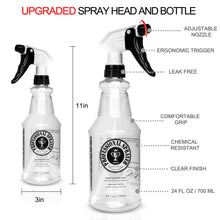 Load image into Gallery viewer, Plastic Spray Bottle 24oz 3-Pack with Clear Finish, Heavy Duty All-Purpose Empty Spraying Bottles Leak Proof Mist Water Sprayer for Cleaning Solutions Plants Pet with Adjustable Nozzle, Measurements
