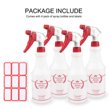 Load image into Gallery viewer, Uineko Plastic Spray Bottle (4 Pack, 24 Oz, All-Purpose) Heavy Duty Spraying Bottles Leak Proof Mist Empty Water Bottle for Cleaning Solution Planting Pet with Adjustable Nozzle and Measurements
