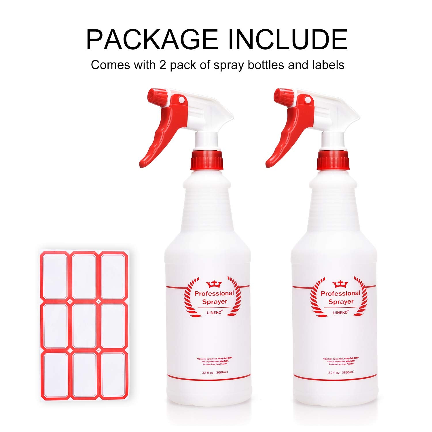 Uineko Plastic Spray Bottle (4 Pack, 16 Oz, All-Purpose) Heavy Duty  Spraying Bottles Leak Proof